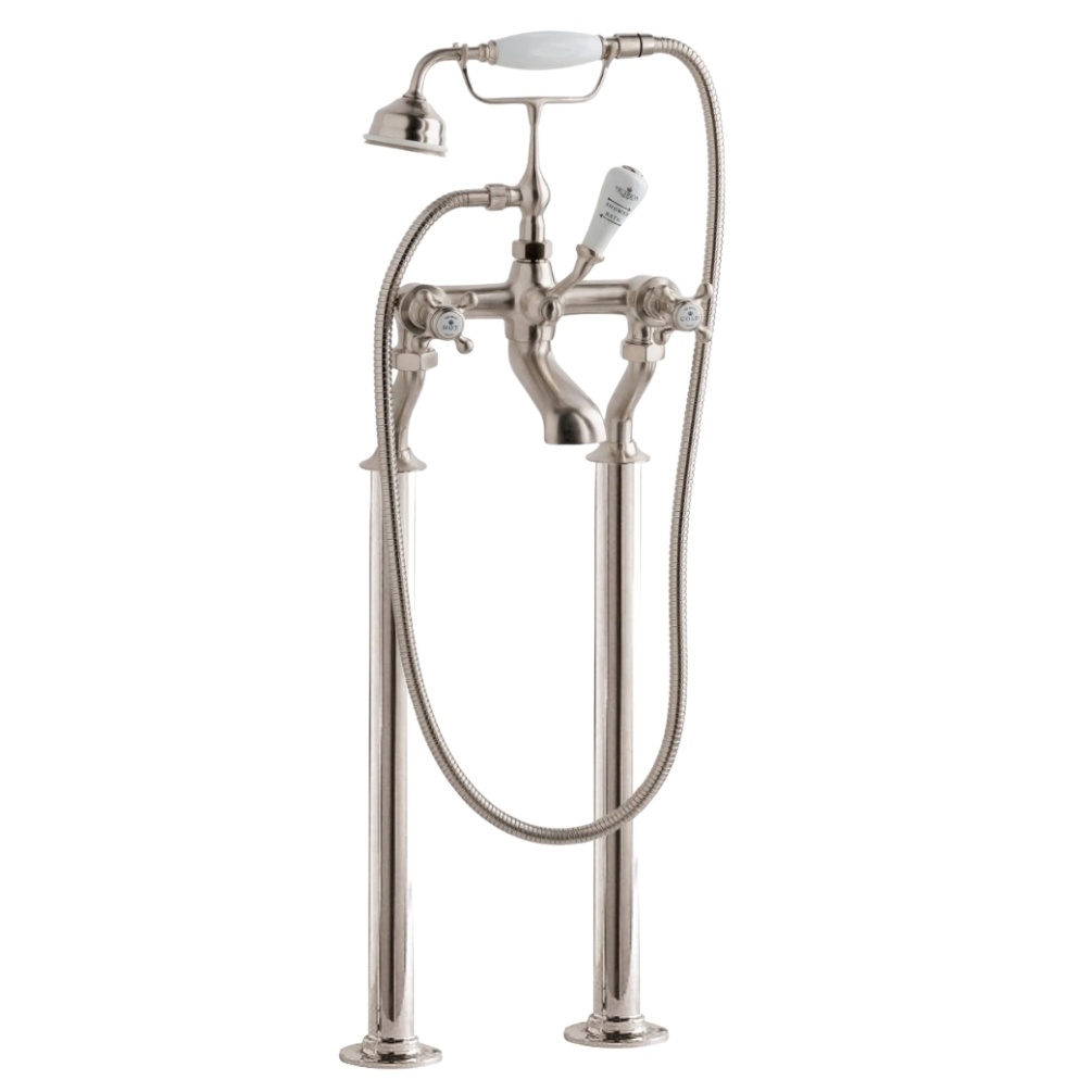 BC Designs Victrion Crosshead Brushed Nickel Freestanding Bath Shower Mixer Cut Out